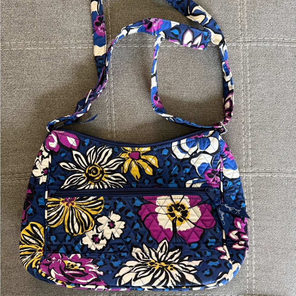 Vera Bradley Navy Floral Quilted Crossbody with Purple & Yellow Accents